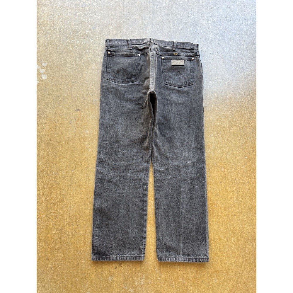 VTG Wrangler Faded Black Western Straight Leg Denim Cowboy Work Pants 38Wx30L